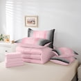 thumbnail image 6 of Homewish Abstract Gradient Stripes 7 Pieces Bedding Comforter Set,Lines Geometric Pattern Full Bedding Set,Pink Gray Black Fitted Sheet Flat Sheet For Boys Girls,Breathable Home Decor Reversible, 6 of 8