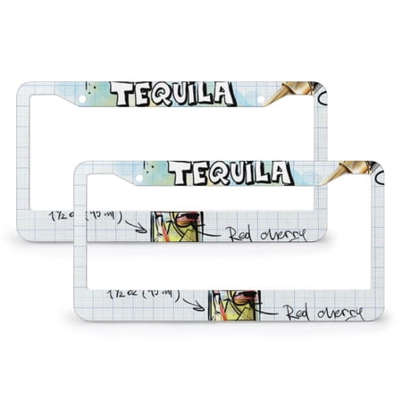 Tequila Sunrise License Plate Frame 2 PCS Vintage Cocktails Funny License Plates for Women 2 Round Holes Quality Aluminum License Plate Cover