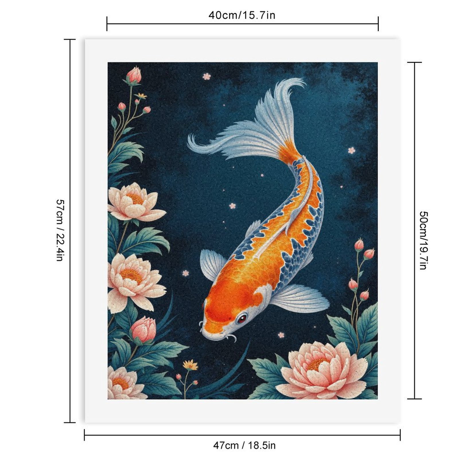 Paint By Numbers Kit for Adults Beginner - DIY Koi Fish Floral Art Blue Background Canvas Painting Kits for Adults, Frameless Paint By Number for Adults for Home Wall Decor 16x20 Inch