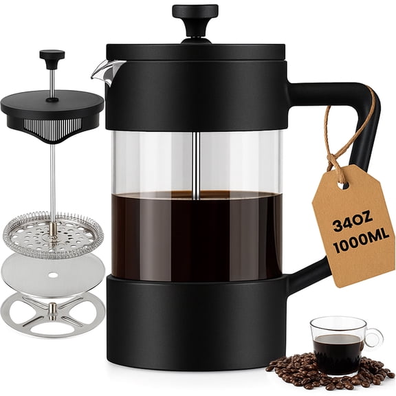 Remiawy French Press Coffee Maker, 34oz/1000ml Coffee Press with Thicken Borosilicate Glass,Cold Brew Coffee Press for Kitchen Travel Camping