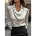 thumbnail image 2 of Elegant Plus Size White Satin Long Sleeve Blouse for Women in Regular Fit, 2 of 6