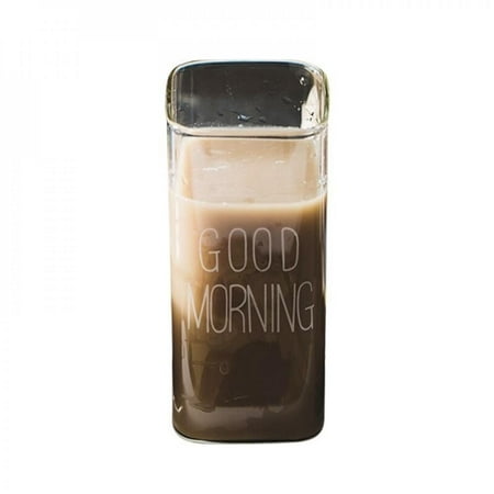 

Spree 1PCS Square Milk Glass Mug Transparent Milk Juice Cup Square Bottom for Anti-slip Heat Resistant 250ml/370ml