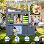 Wooden Play House for Kids , SHINPT Kids Outdoor Playhouse with Doorbell, Simulation Tool Kits, Kids Playhouse with Roller Shutter Door, Kids Outdoor Play Equipment for Lawn, Casa Para Niñas