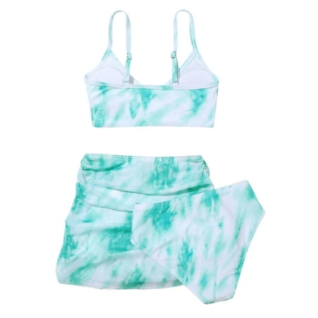 

Gubotare Crisscross Three Girls Piece To Floral Print Dyeing Swimsuit Printing Cute Summer Girls Swimwear Medium Bikini Green 130/S