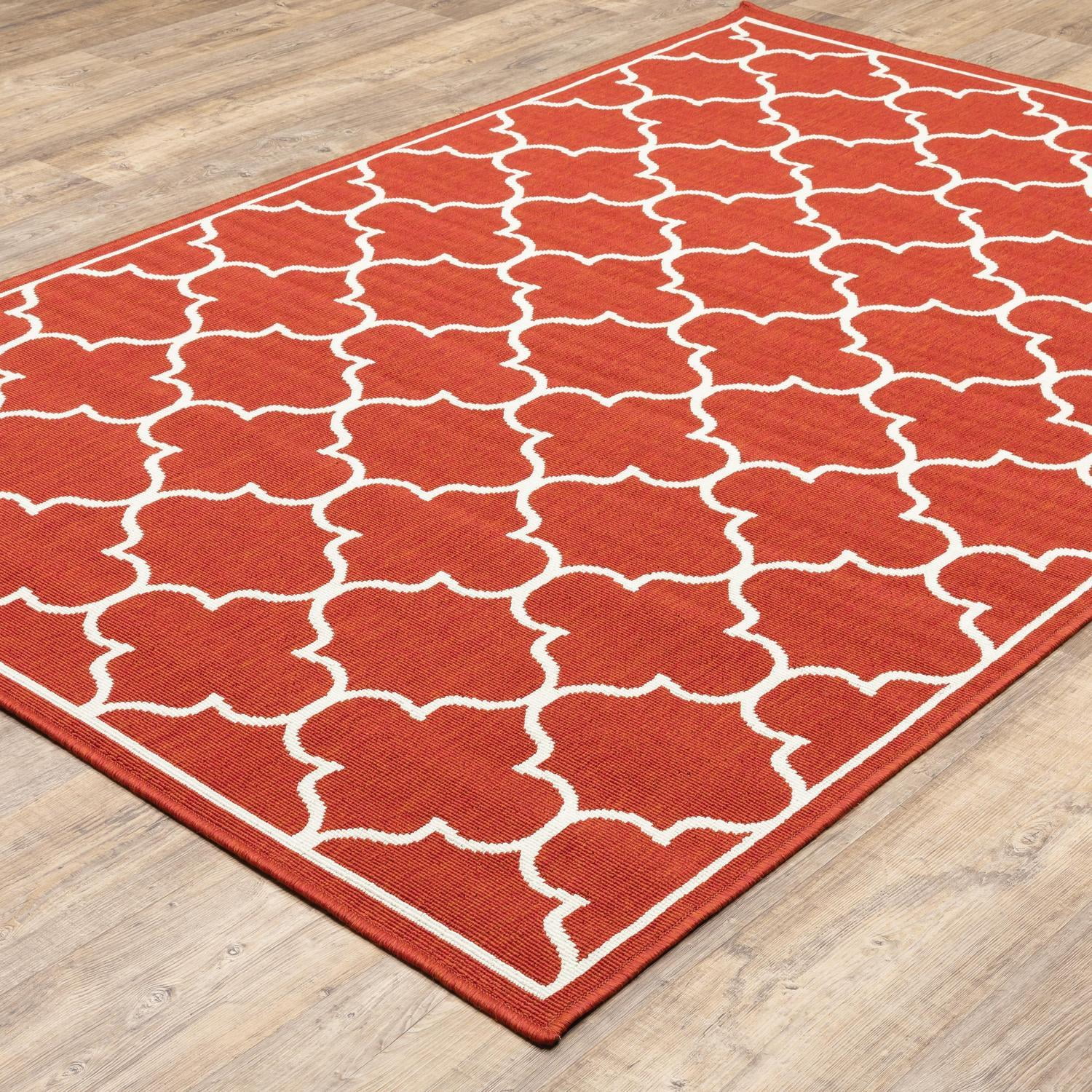 Oriental Weavers Meridian Indoor/Outdoor Rug - 1295R - 6'7" x 9'6" - in Red/ Ivory - Moroccan Style, Water, Stain and Fade Resistant, Hose Clean, Patio, Outdoor Living Area Rug