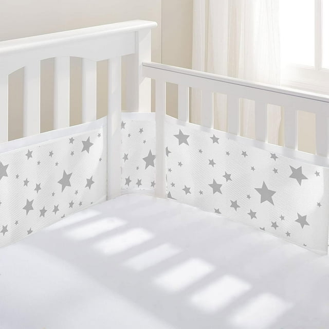 Breathable baby crib safety guard with 3d mesh and white five-pointed star decor