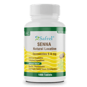 Safrel Senna 8.6 mg Tablets (1000 Count) Natural Sennosides Vegetable Laxative for Constipation, Bloating, Gas, Irregularity Relief. Safe Overnight Relief | Generic Senokot, Original Value Pack
