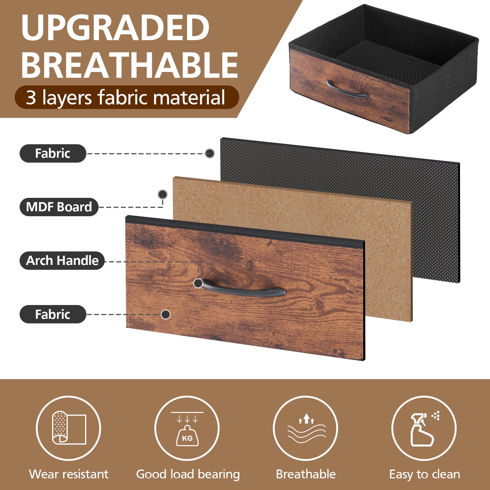 Smart Nightstand with LED Lights & Charging Station | Remote App Control Bedside Table | 2 AC Outlets, USB-C Port, 5 Drawer Storage | Modern End Table for Bedroom, Rust