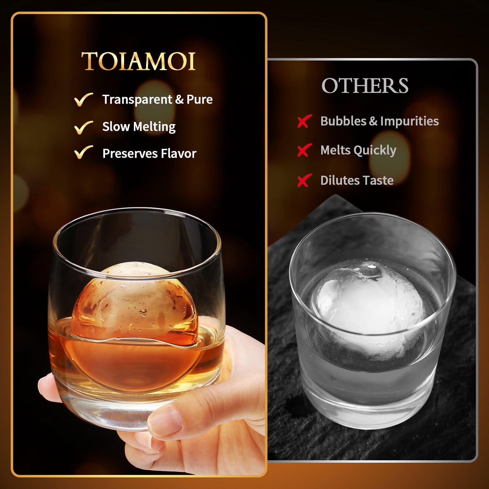 Ocalpur Clear Ice Ball Maker Mold, 4×2.4" Round Ice Balls, Silicone Tray with Lid, Easy Release for Whiskey, Black