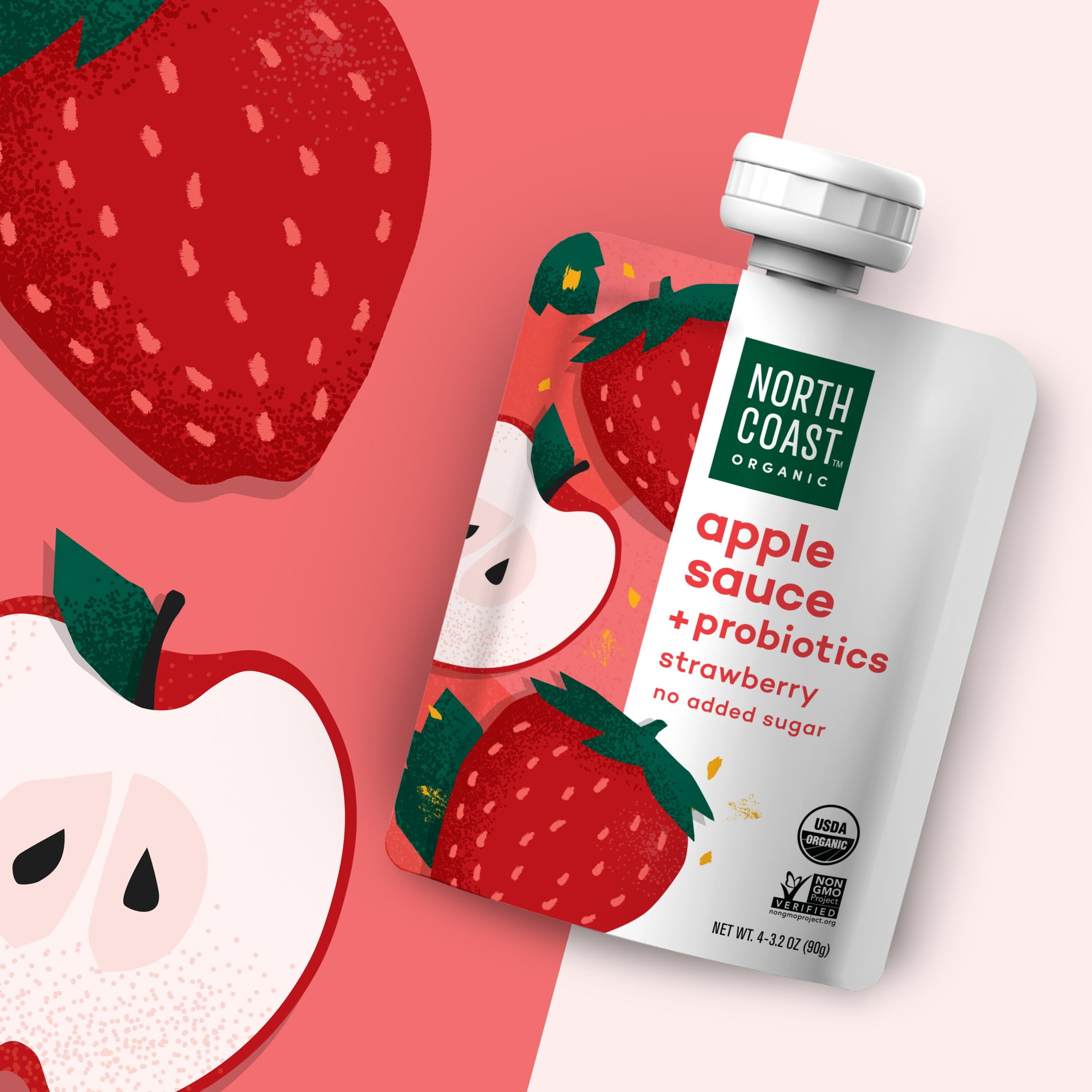 North Coast Organic Applesauce + Probiotic Strawberry Pouches 4-3.2oz