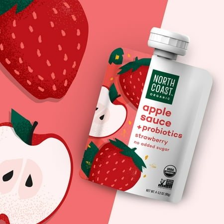 (2 Pack) North Coast Organic Apple Sauce + Probiotic Strawberry Pouches