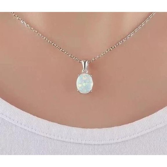 Luxe Solitaire Oval Shape Opal Pendant Necklace 925 Sterling Silver 14K Rose Gold Over Gift For Women