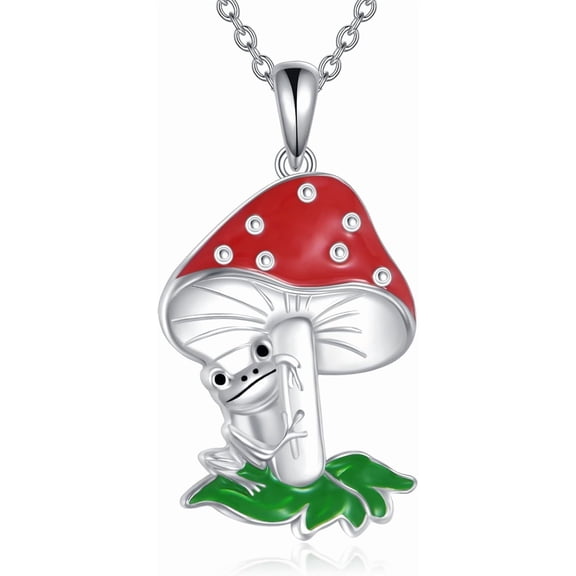 Frog Necklace Sterling Silver Mushroom Pendant Necklace Animal Jewelry for Women Mom