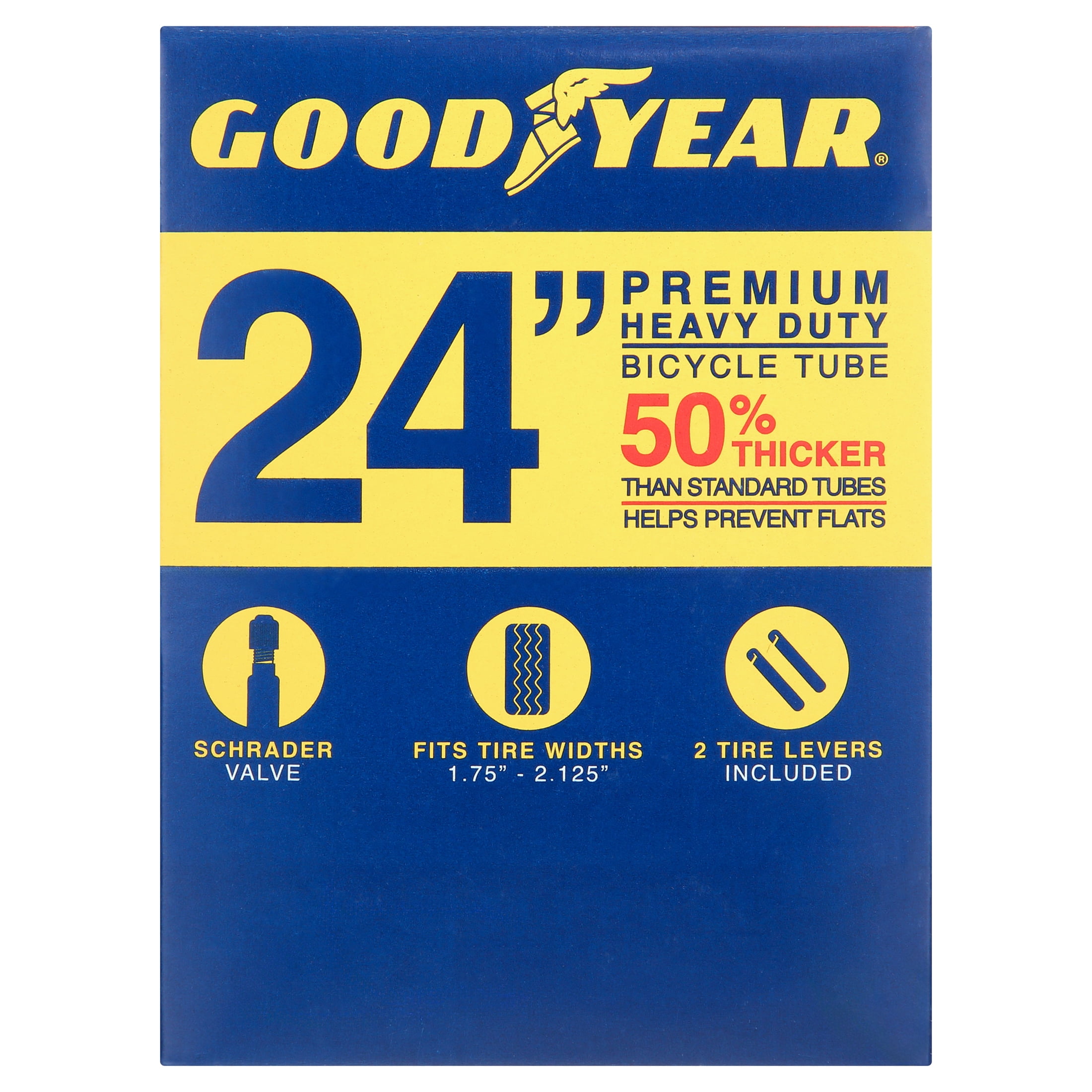 (4 pack) Goodyear 24" x 1.75-2.125" Heavy Duty Bike Tube, Standard Schrader Valve