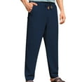 thumbnail image 3 of Men's Casual Pants Fashion Drawstring Elastic Waist Solid Color Casual Length Pants Regular Straight Pant Navy 2XL, 3 of 7