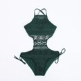 thumbnail image 6 of Joernso Sexy One-piece Swimsuit Halter Sleeveless Backless Monokini Slim Fit Solid Color Criss-Cross Back Hollow Lace Vacation Swimwear, 6 of 7