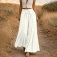 thumbnail image 2 of TEAJOPSUU Womens Pleated Wide Leg Palazzo Maxi Pants Flowy High Waist Elastic Elatic Drawstring Culottes Pants Dressy Daily Everyday Vacation Trousers White, 2 of 5