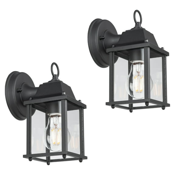 LIT-PaTH Outdoor Wall Lantern, Wall Sconce as Porch Lighting Fixture, E26 Base 60W Max., Aluminum Housing Plus Glass, Water-Proof and Outdoor Rated, ETL Qualified, 2-Pack, Black