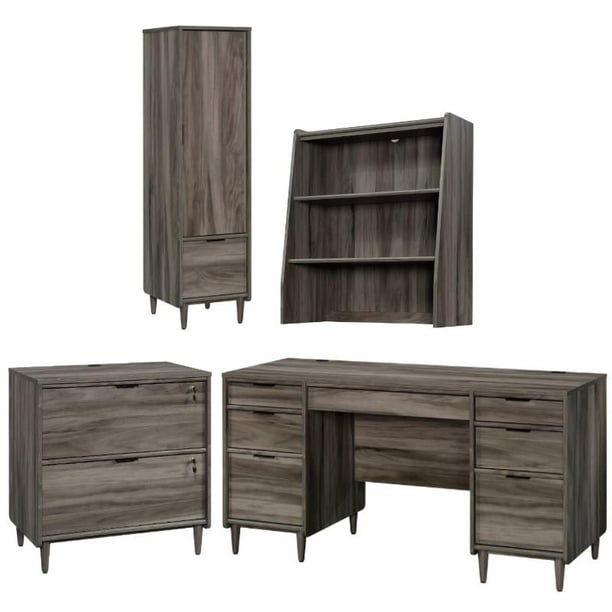 Home Square 4Piece Set with Desk Lateral File Hutch &