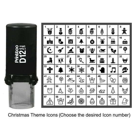 Printtoo Personalized Christmas Theme Icons Round Rubber Stamp Self Inking Stamper 12 mm-Black