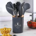 thumbnail image 2 of Silicone kitchenware 12-piece set kitchen non-stick cooking spatula frying spatula wooden handle barrel kitchen tool set, 2 of 5