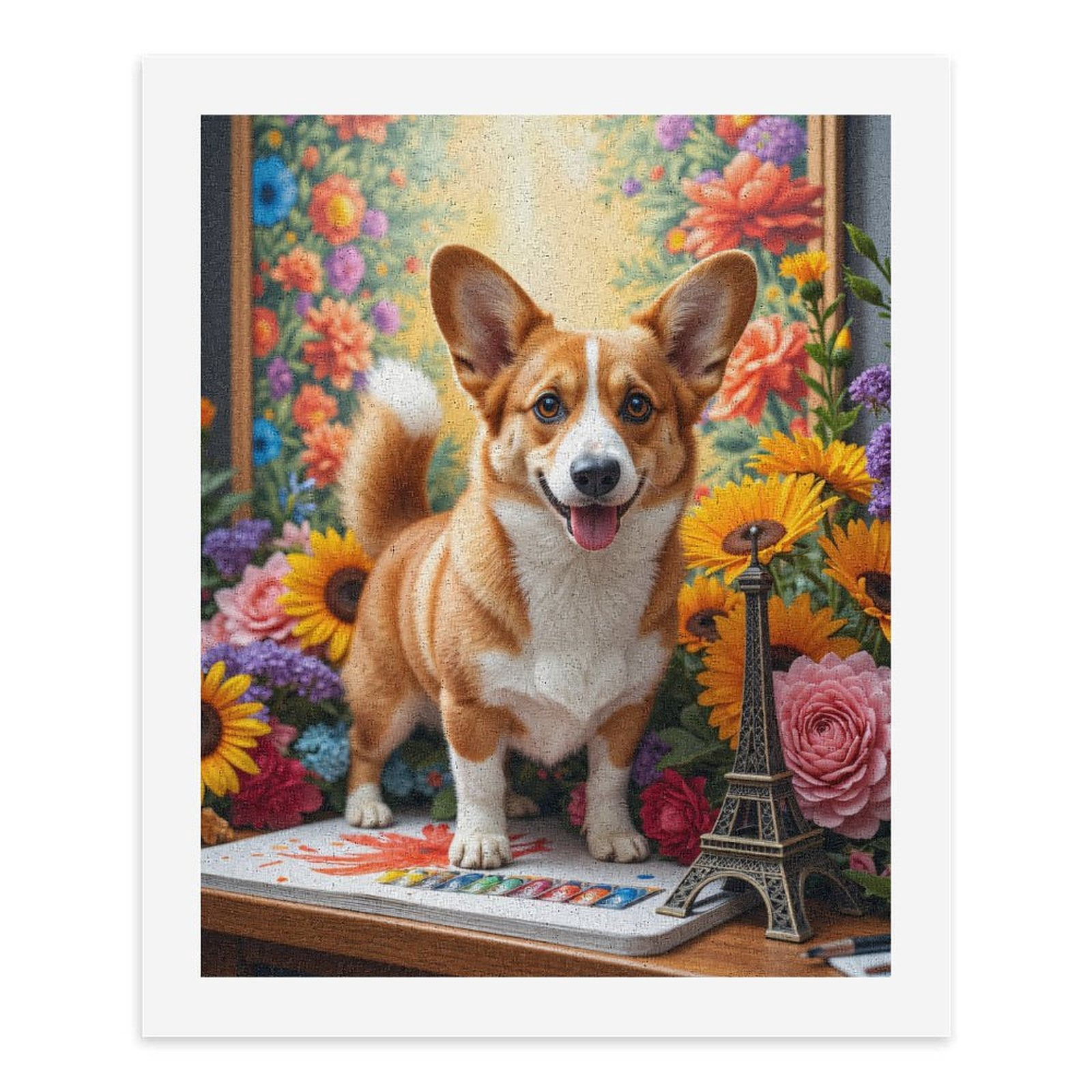 Paint By Numbers Kit for Adults Beginner - Corgi Art Floral Eiffel Tower DIY Canvas Painting Kits for Adults, Frameless Paint By Number for Adults for Home Wall Decor 16x20 Inch