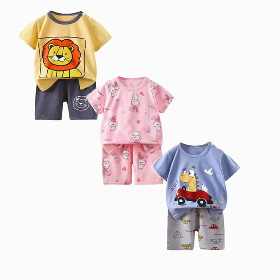 Gerichy 6 Pieces Infant Toddler Baby Boy Summer Clothes 3 6 12 18 Months 2T 3T 4T 5T Boys Outfits Short Sleeve T-shirts and Shorts Dinosaur Shorts Set