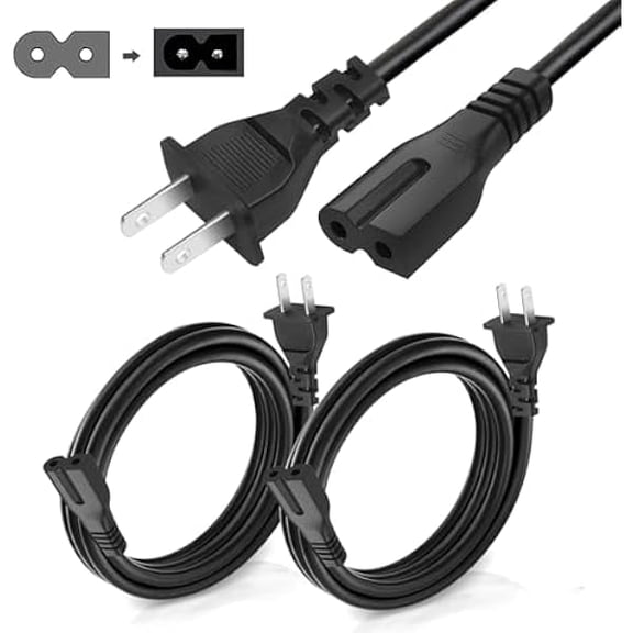 Quyaojz (2-Pack) Polarized Power Cord C7, 6ft. 2 Prong AC Power Cable, Compatible with Vizio D, E, M Series HDTV TV, Vizio Sound Bar, TV Power Cord Replacement. (6-Feet)