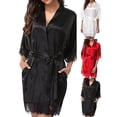 thumbnail image 2 of DYMADE Womens Satin Silk Kimono Lace Bathrobe Nightdress Sleepwear Robe, 2 of 4