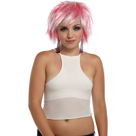 Punky Pixie White and Hot Pink Adult Halloween Wig
