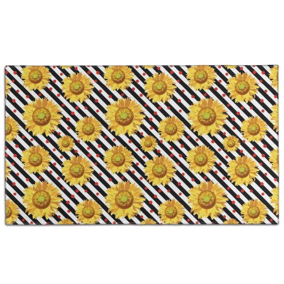 Black White Stripe Sunflower Pattern Door Rugs,Washable Non Slip Door Mats Indoor,Decorative Door Mats,Entry Mat Indoor for Entrance,Bedroom,Kitchen,Bathroom,17"x30"
