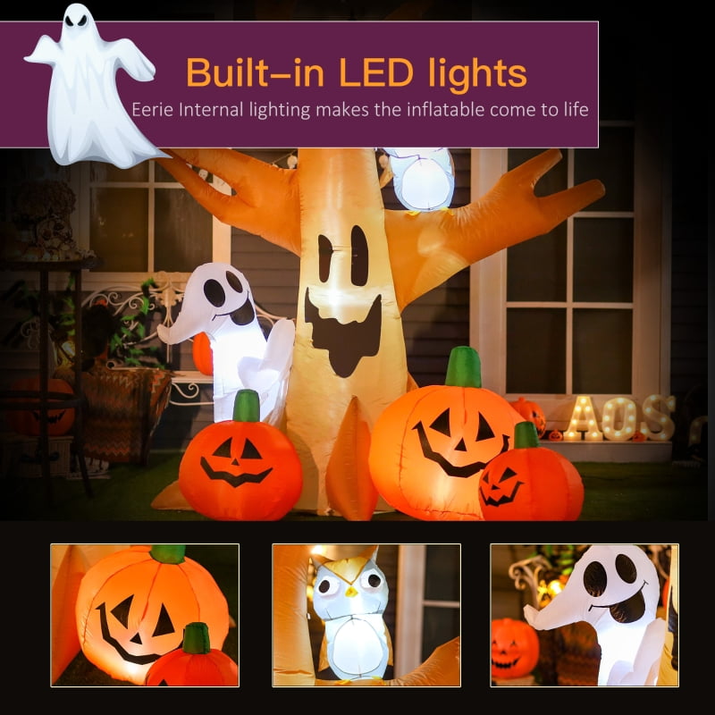 Alvantor Halloween Decoration Inflatables Haunted Tree with Owl, Ghost & Pumpkins, Blow-Up LED Yard Decor 83"x40"x90" Brown