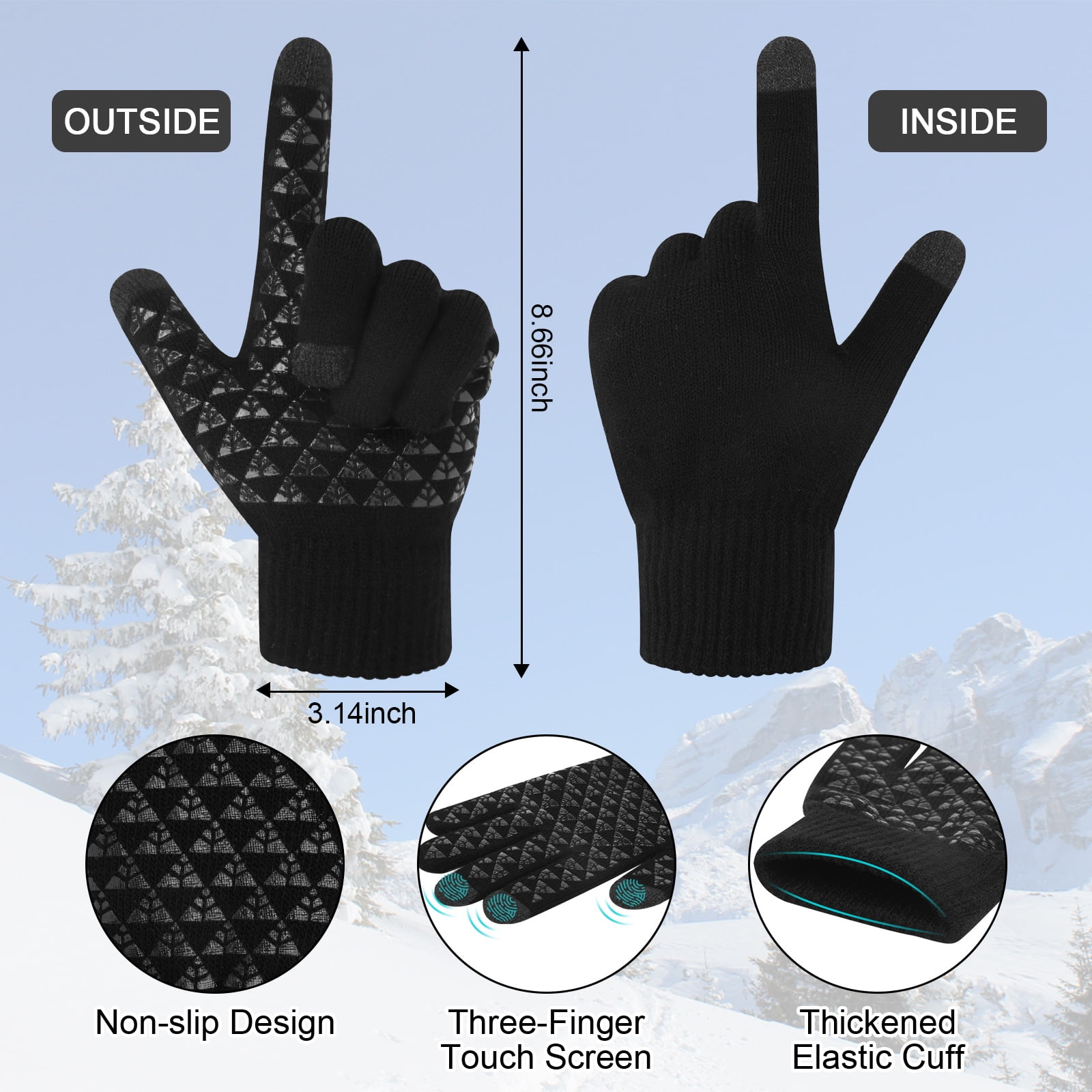 KOITHOT 5 Pcs Winter Beanie Hat Scarf Touchscreen Gloves Set with Wool Socks for Men Women Black