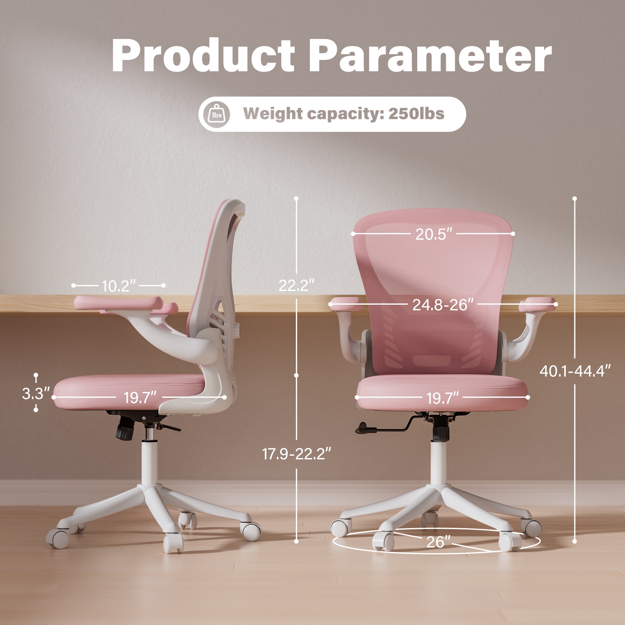 Ninecer Ergonomic Mesh Office Chair, Mesh Back Office Chair with Flip-up Arms, Swivel Computer Desk Chair with Lumbar Support for Adult, Pink