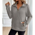 thumbnail image 3 of SWSMCLT Women's Fashion Sweatshirt Pullover Fall Regular Fit Long Sleeve Lapel Sweatshirt Half Zip Kangaroo Pocket Grey XX-Large, 3 of 5