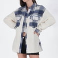 thumbnail image 5 of Women'S Flannel Button Down Fleece Jacket Fall Fuzzy Lapel Long Sleeves Plaid Blouse Jacket Winter Light Coats Blue XL, 5 of 9