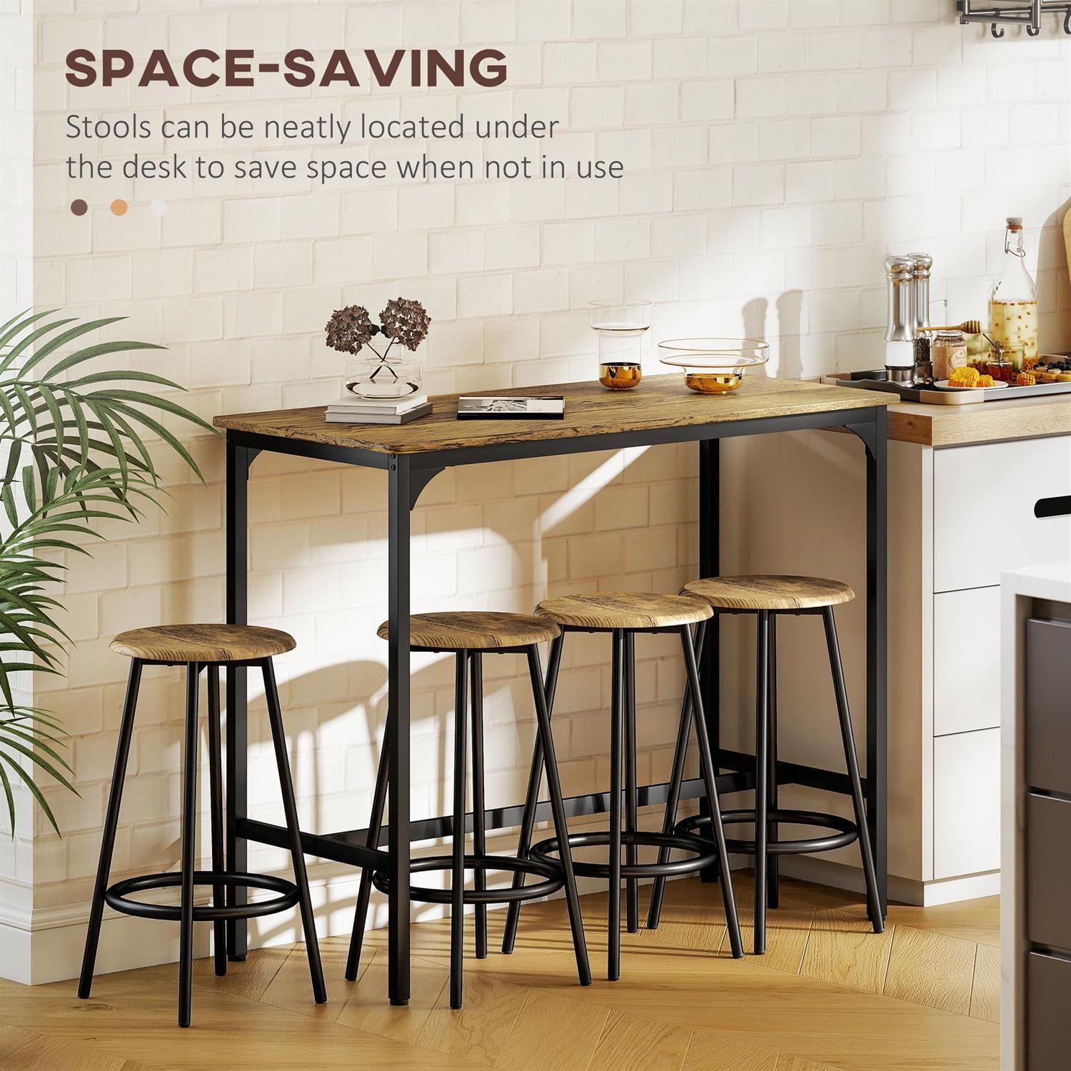 Demi Bonn 5-Piece Counter Height Bar Sets, Rustic Style Kitchen & Bar Table with Stools for Home Entertainment, Brown