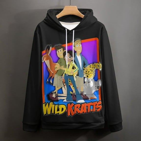 Wild Kratts Hoodies for Men Women 3D Print Pullover Novelty Hooded Sweatshirt Hoodies with Big Pockets S