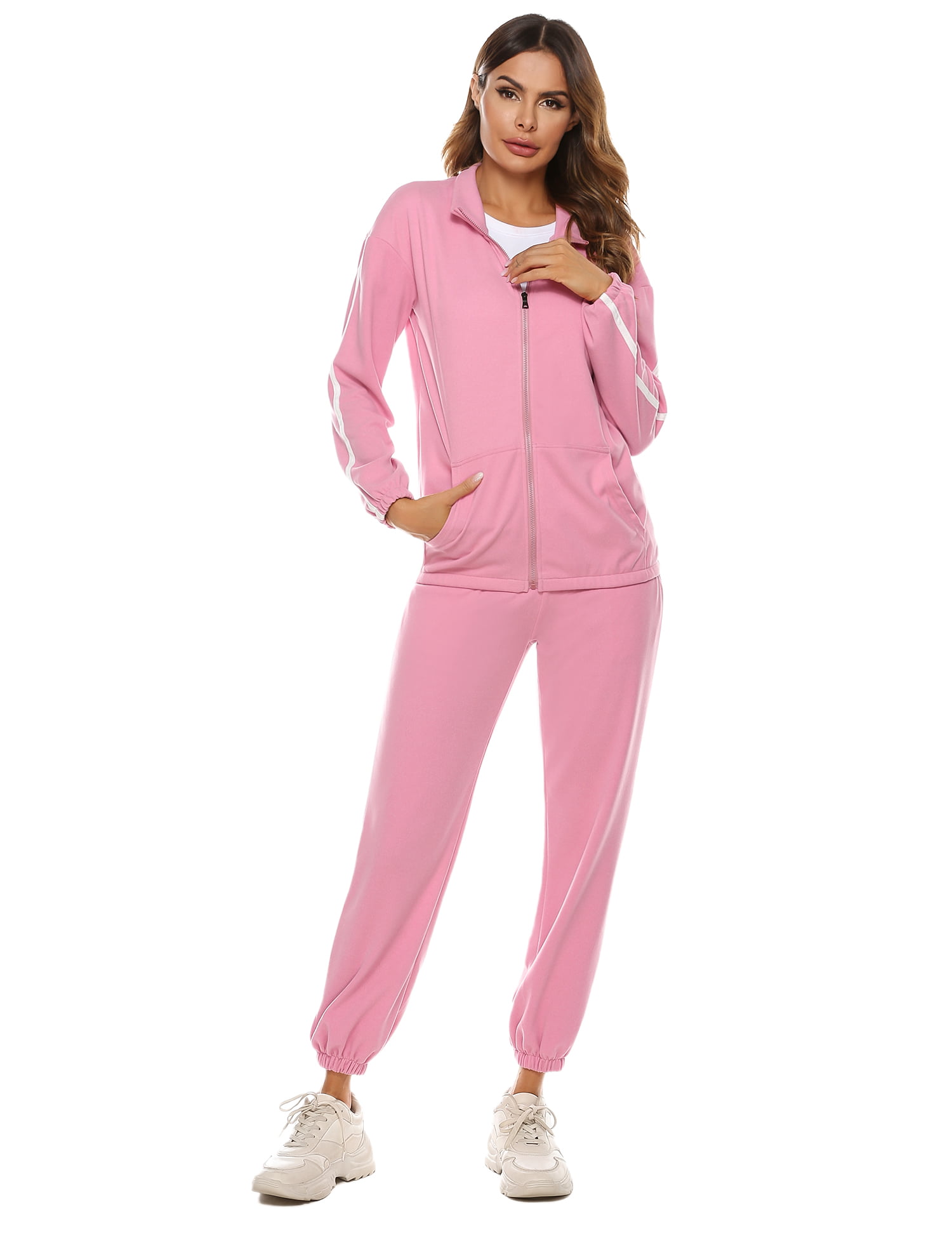 Akalnny Women Casual Basic Velour Sweatsuit Set Zip Up Hoodies and Pants Sports Suits Tracksuits