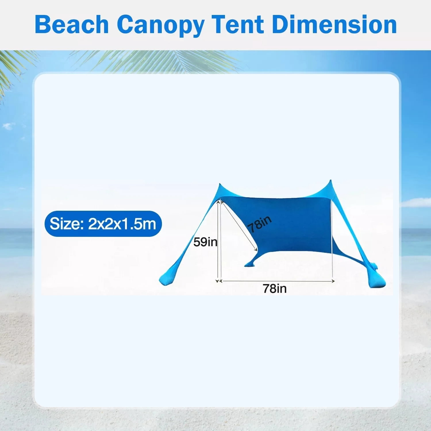 2-Pole Beach Canopy Tent with UPF 50+ UV Protection, Sandbags & Accessories - Large Sun Shade for Camping, Fishing, Backyard & Picnic