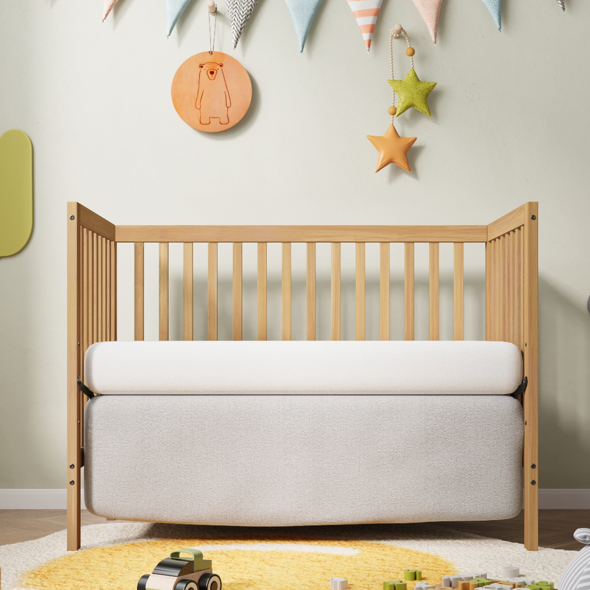 Sesslife 5-In-1 Convertible Crib, Baby Bed, Converts from Baby Crib to Toddler Bed, Fits Standard Full-Size Crib Mattress ,Easy to Assemble(Natural) - image 2 of 9