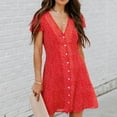 thumbnail image 2 of B91xZ Robes Formelles pour Femmes Col en V Profond Manches Courtes à Volants Couleur Unie Mini Robe, Rouge m, 2 of 5