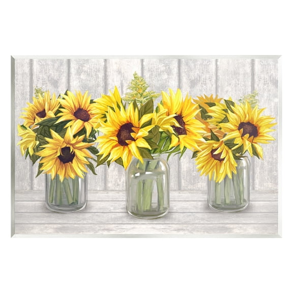 Stupell Industries Three Sunflower Bouquets Country Planks Still Life Graphic Art Unframed Art Print Wall Art, Design by Ziwei Li
