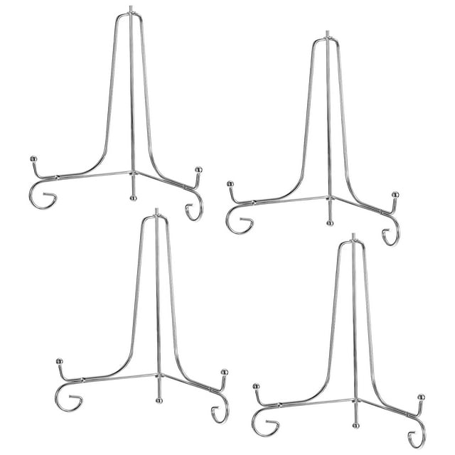 Unique Bargains 4Pack 10 Inch Plate Stands for Display Iron Folding Easel Plate Holders, Silver