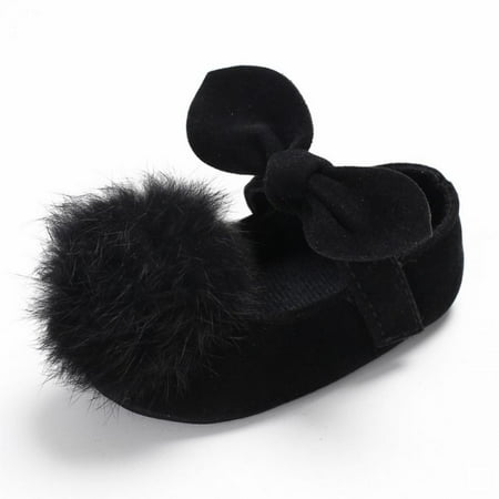 

Newborn Infant Baby Girls Shoes Hair Ball PU Anti Slip Crib Shoes Pre-walkers First Shoes 0-18M
