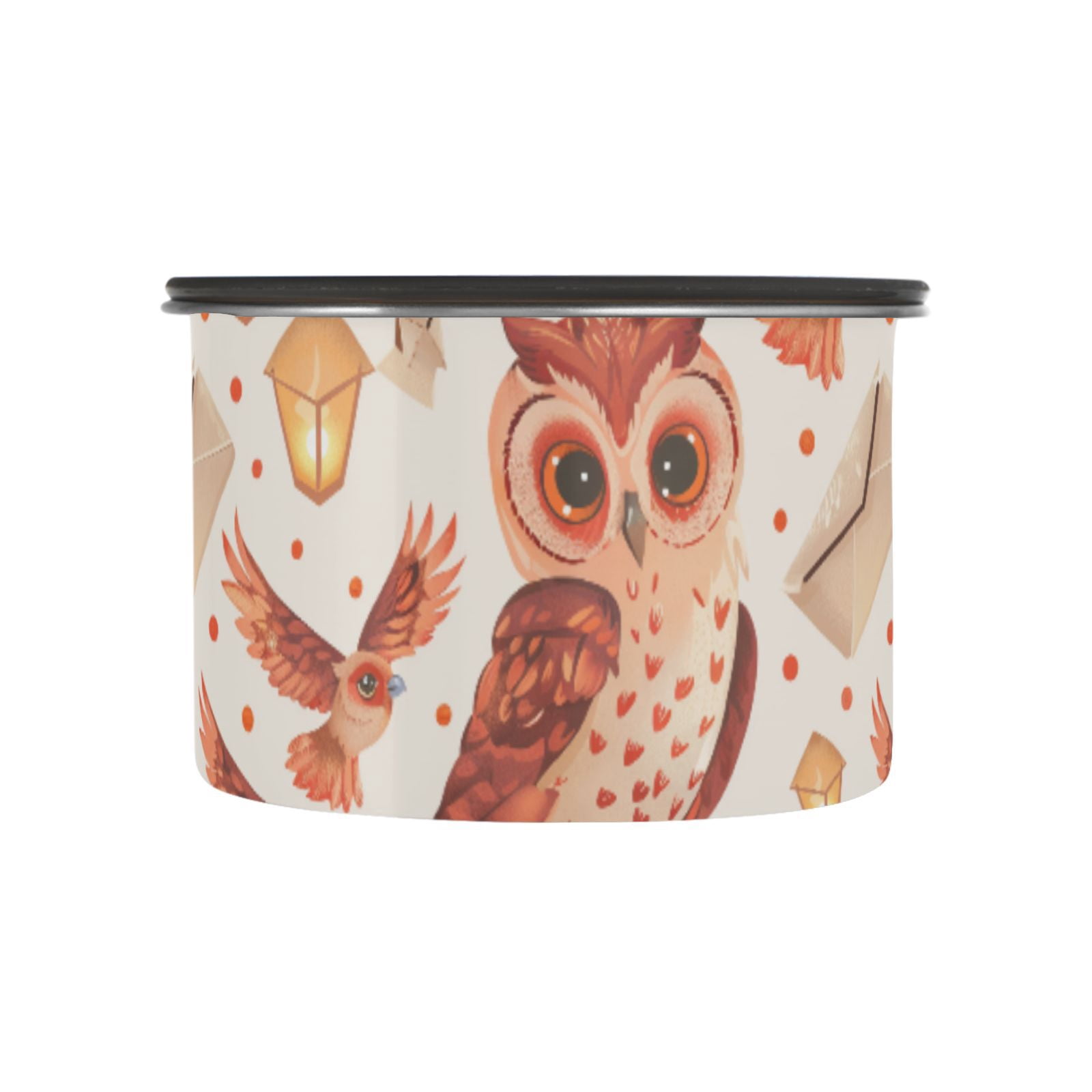 Owl Envelope Polka Dots Airtight Coffee Bean Canister 30oz Food Storage Containers with Lids For Gournd, Tea, Sugar, Flour, Rice, Cereal, Candy Cookie Jar