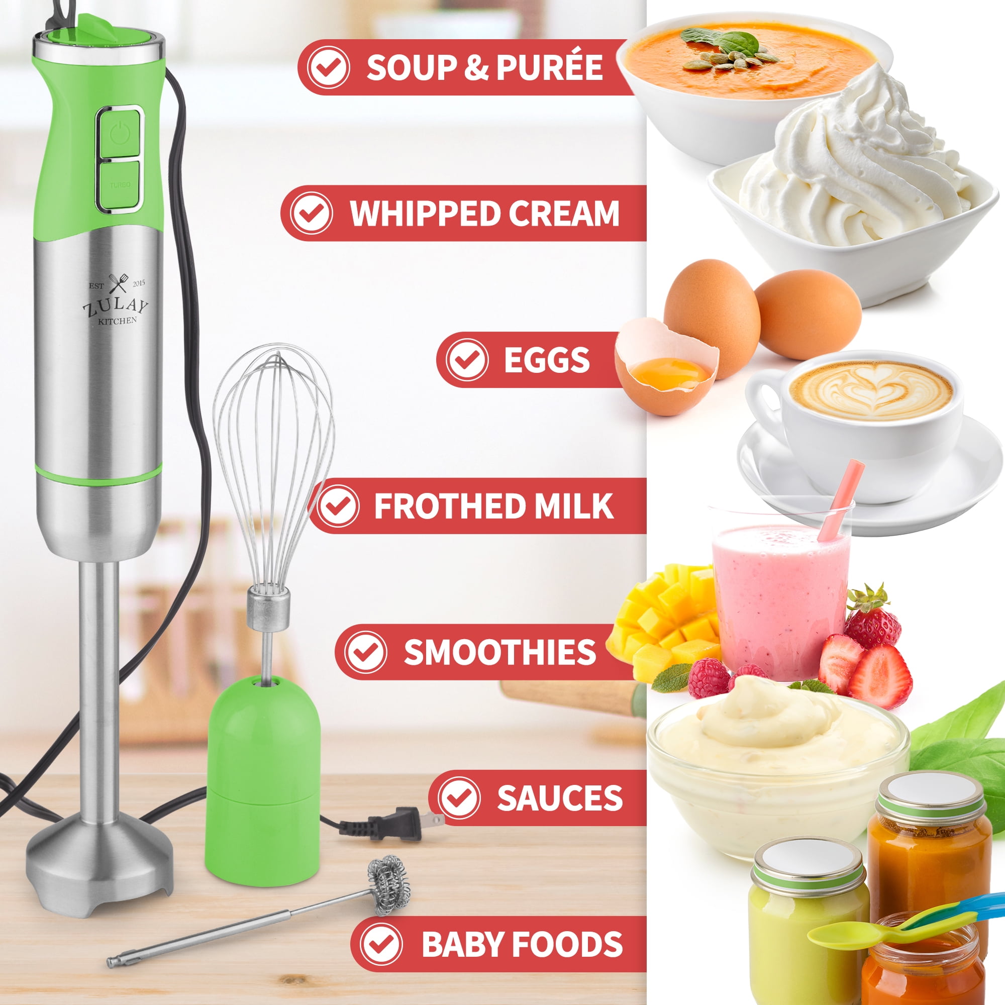FKN Immersion Blender Handheld with 4 Interchangeable Blades,8 in 1 Hand  Blender Electric with 500W Motor,8 Speed and Turbo Mode Handheld Blender