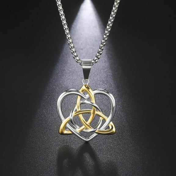 Celtic Knot Pendant 14K White Gold Necklace Triquetra Trinity Celtics Love Knot Box Chain Golden Silver Color Necklace for Men Women Amulet Jewelry Gifts