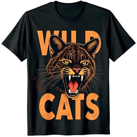 Fierce Wildcat Graphic Black T-Shirt Bold WILD CATS Design Soft Fabric