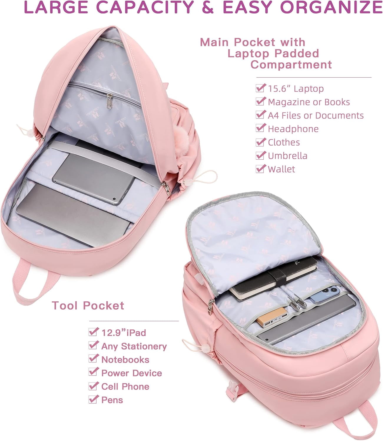 Laptop Backpack 15.6 Inch All Age Man Woman Bag College Backpacks Anti Theft Travel Back Pack Large Bookbags for Anyone